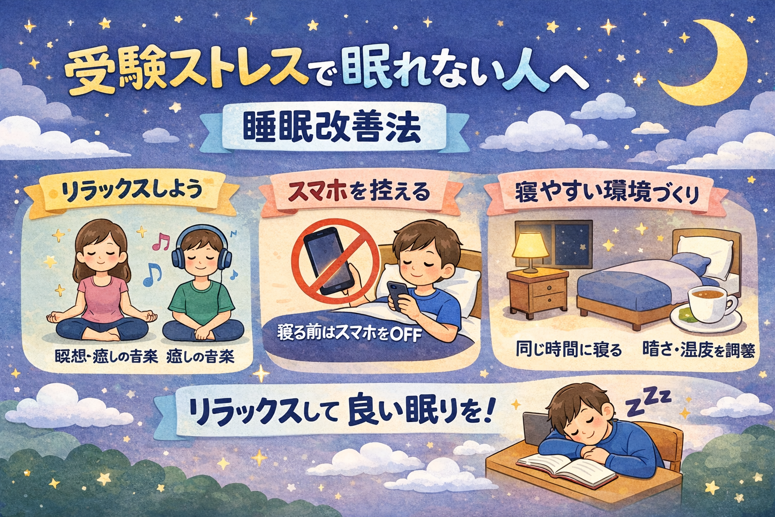 受験ストレスで眠れない学生への睡眠改善法